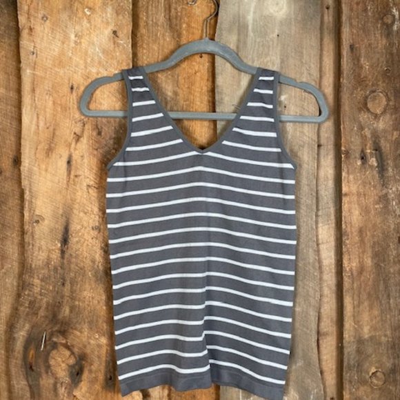Soho Apparel Grey and White Stipe Tank Top - Picture 7 of 12